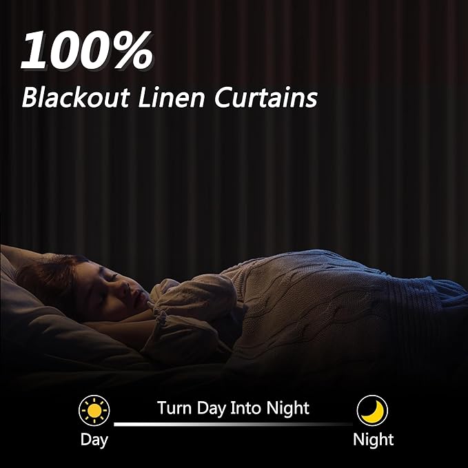 Guken Grey 100% Blackout Curtains 90 Inch Length 2 Panels Set for Living Room Bedroom Back Tab Thermal Insulated Black Out Linen Drapes Room Darkening Window Curtains 90 Inches Long
