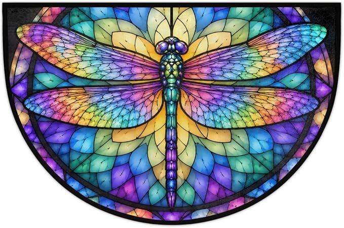Dragonfly Half Round Door Mat Outdoor Doormat Bedroom Entrance Rug A21 | Dragonfly Semi Moon Door Mat Non-Slip Absorbent Kitchen Rug Indoor Welcome Bath Mat 36" X 24"