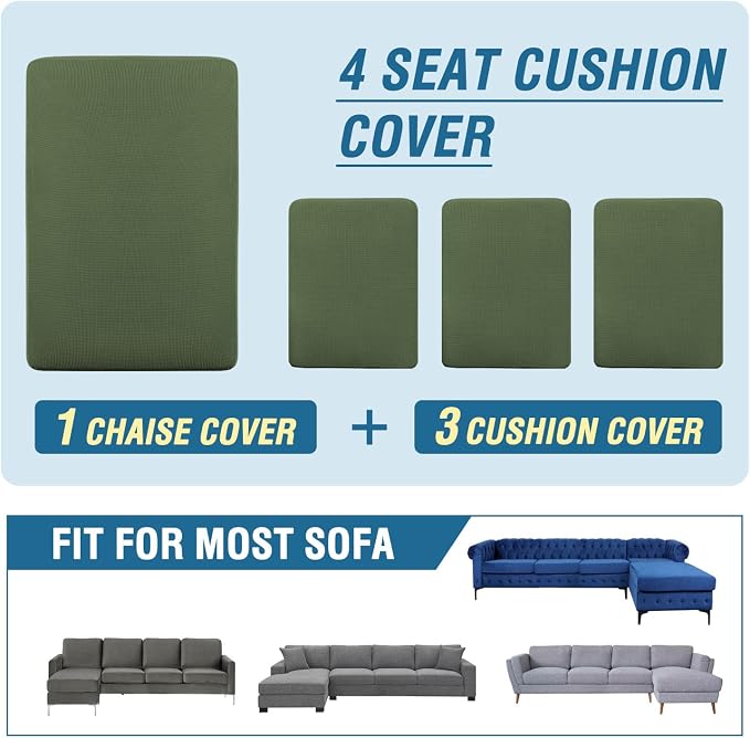 H.VERSAILTEX Sectional Couch Covers 4 Pieces Sofa Seat Cushion Covers L Shape Separate Cushion Couch Chaise Cover for Both Left/Right Sectional Couch (Seat Only: 1 Chaise + 3 Sofa, Bronze Green)