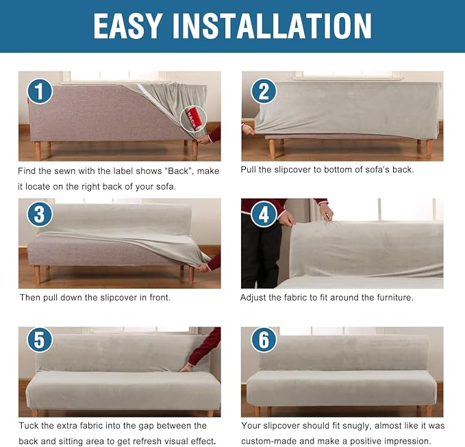 H.VERSAILTEX Real Velvet Futon Cover Armless Sofa Covers Sofa Bed Covers Stretch Futon Couch Cover Sofa Slipcover Furniture Protector Thick Soft Cozy Velvet Fabric Form Fitted Stay in Place, Oatmeal