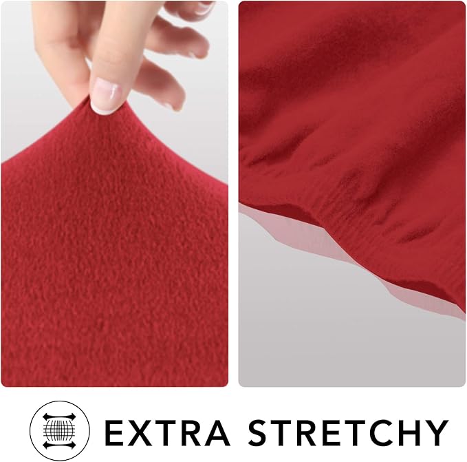 PureFit Super Stretch Chair Covers Fleece Couch Covers for Sofa Red | 1-Piece Spandex Couch Cover Soft Couch Protector, Sofa Cover Washable with Non Skid Foam and Elastic Bottom for Kids, Dogs