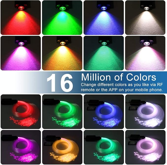 AKEPO 16W Fiber Optic Lights Starlights Headliner Kit, APP Control Optical Fiber Cable 550pcs13.1ft/4m 0.75mm RGBW Music Activated Light Source with 28key RF Remote Control for Home & Car