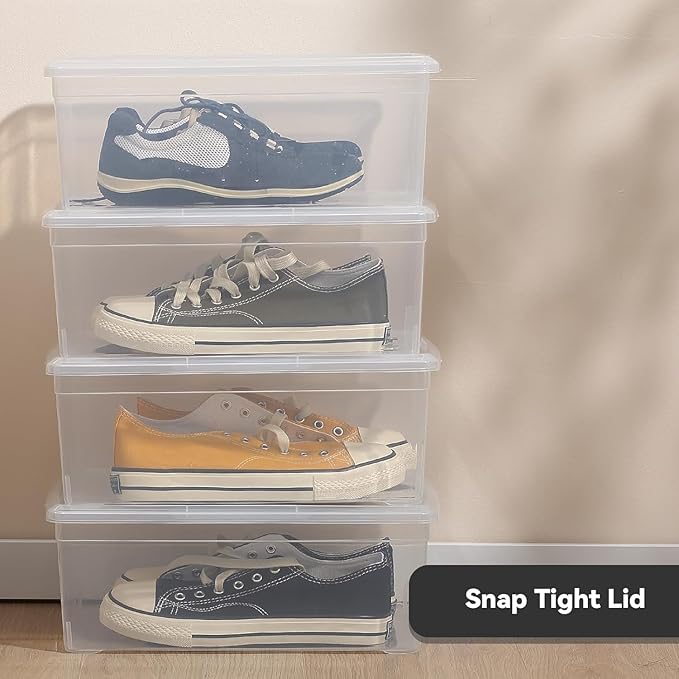 novelinks 12 Pack 6QT Plastic Storage Bins with Lids, Shoe Boxes (Clear) | Clear Shoe Storage Boxes, Shoe Boxes Clear Plastic Stackable, Shoe Bins, Shoe Containers, Craft Organizers and Storage