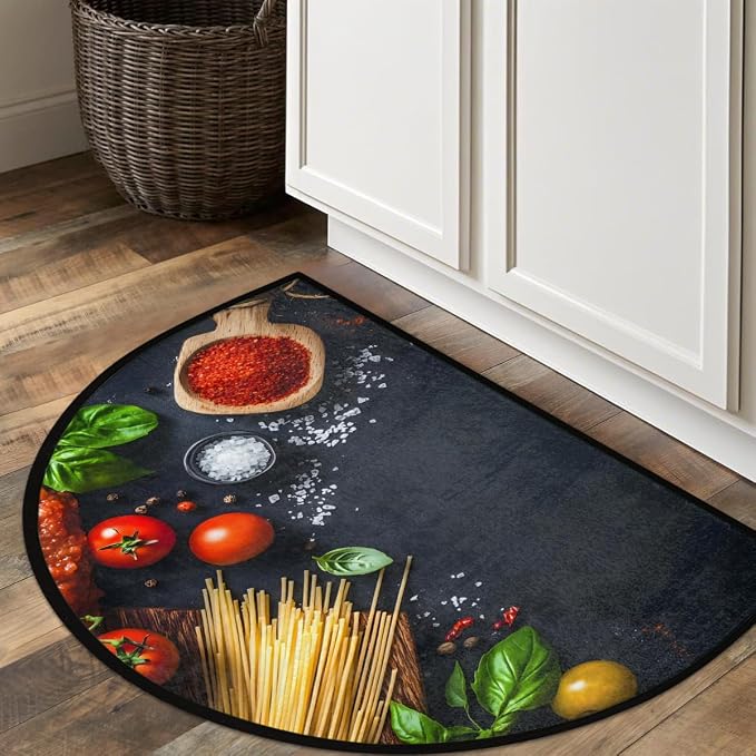 Half Round Doormat Kitchen Food Semi Circle Rug Half Moon Rug Entryway Mat | Kitchen Food Washable Non Slip Outdoor Floor Rug Kitchen Mat for Indoor Outdoor Bathroom Fireplace Bath Decor