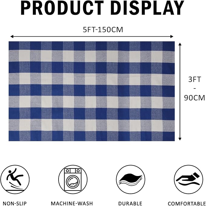 SEEKSEE Buffalo Plaid Outdoor Rug 3' x 5' Blue and White Front Door Mat, Layering Rug for Porch, Summer Doormat, Front Porch Rug for Outdoor Entrance Entryway Patio Porch Decor