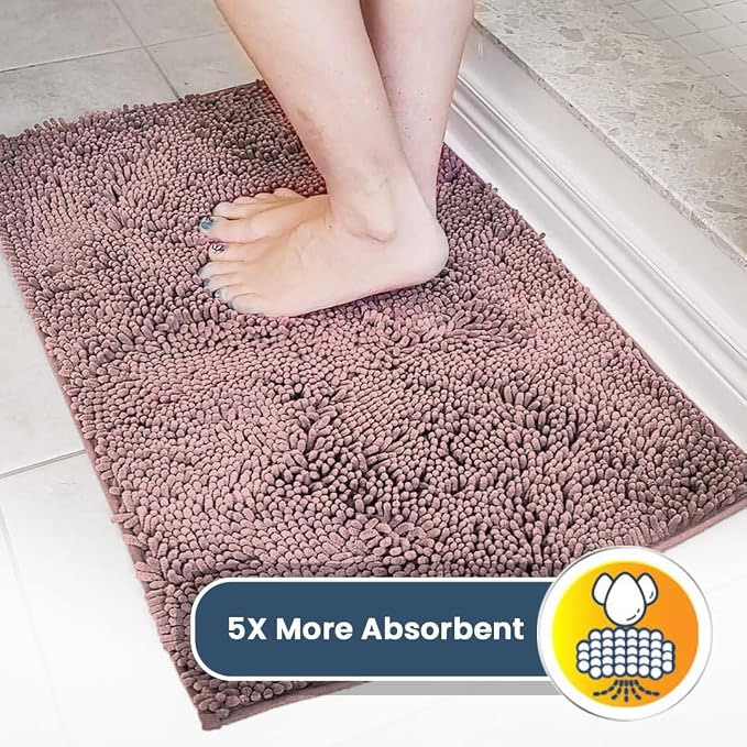Muddy Mat® | Super Water Absorbent Door Mat Indoor, Microfiber Quick Dry Chenille Entryway Rug, Slip Resistant Front Door Mat, Indoor Mats for Entryway, Machine Washable Pet Rug, Blush Pink 32" x 40"