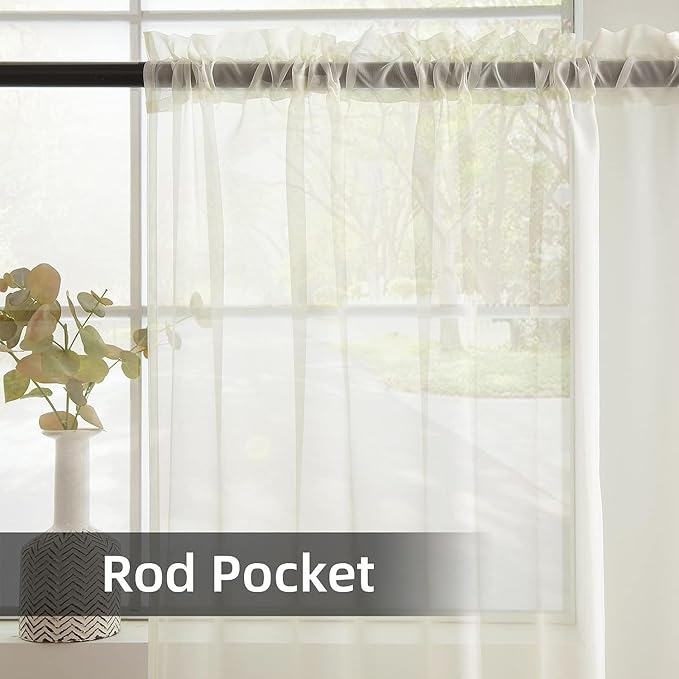 youleyar Solid Sheer Rod Pocket Curtain Voile Draperies 2 Panels White Beige Black Grey Coffee 38 Inch Width 54 Inch Long 1 Pair for Kitchen Bedroom Children Living Room Yard(Ivory,38Wｘ54L)