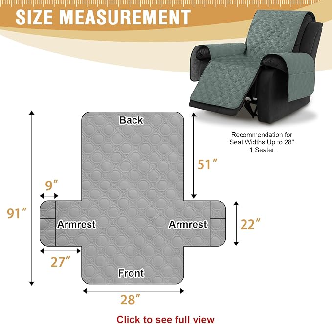 H.VERSAILTEX 100% Waterproof Recliner Chair Covers, Recliner Covers Non-Slip Stay in Place, Thick Cover for Recliner Chair with Pocket, Dog Couch Cover Protector Washable(Lily Pad, 28")