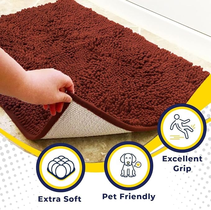 Muddy Mat® | Super Water Absorbent Door Mat Indoor, Microfiber Quick Dry Chenille Entryway Rug, Slip Resistant Front Door Mat, Indoor Mats for Entryway, Machine Washable Pet Rug, Brick Red 32" x 40"