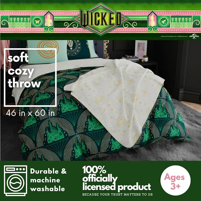 Collectibles Wicked Super Soft Cozy Throw, 46 in x 60 in, (Officially Licensed Product) by Franco