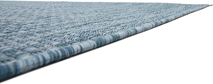 Unique Loom Collection Casual Transitional Solid Heathered Indoor/Outdoor Flatweave Area Rug (8' x 11' 4" Rectangle, Aquamarine/Ivory)