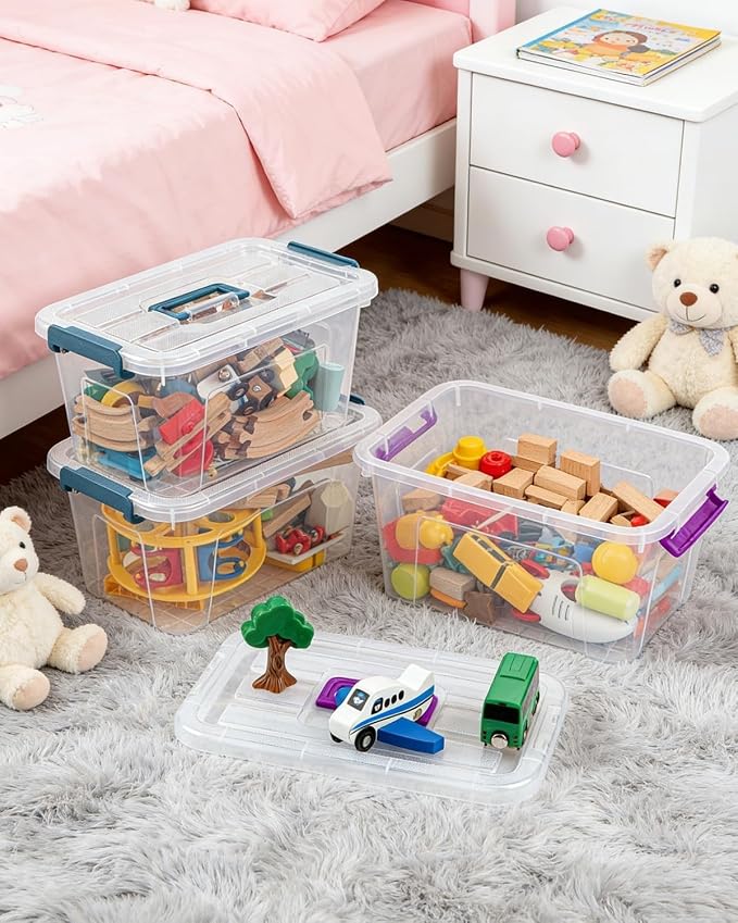 7Qt Clear Storage Bins with Lids,6-Pack Stackable Storage Containers | With Buckle Latches.Perfect for LEGO, Crafts, Office Supplies, and Dorm Room Organization, Clear