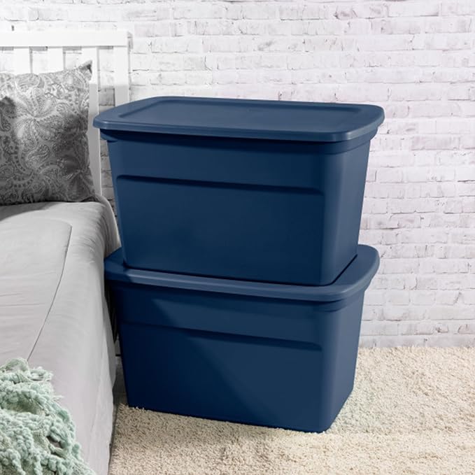 Sterilite 6-Pack Tote, Plastic Storage Bins with Snap Lids, 30 Gallon, Marine Blue - Stackable Home Organizers with In-Molded Handles for Bedroom, Garage, Basement and Attic | Marine Blue - Stackable Home Organizers with In-Molded Handles for Bedroom, ...