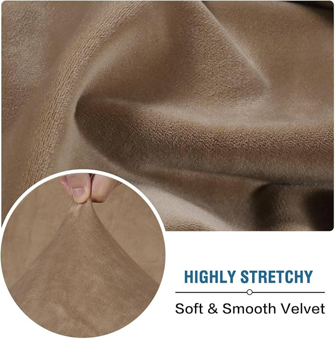 H.VERSAILTEX Velvet Stretch Couch Cushion Cover Plush Cushion Slipcover for Chair Loveseat Sofa Cushion Furniture Protector Seat Cushion Sofa Cover (3 Piece XL Sofa Cushion Covers, Camel)