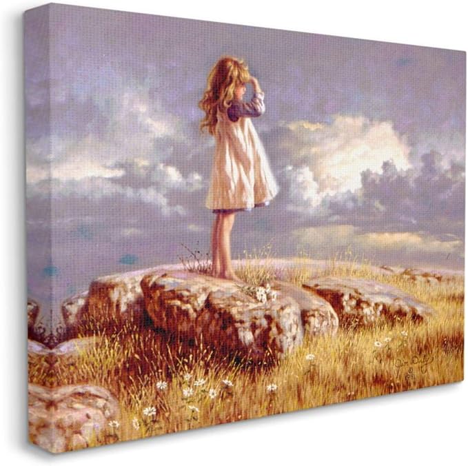 Stupell Industries Girl Gazing on Rock Sunset, 30 x 40 Inch Canvas Wall Art | Stupell Industries | 40 x 30 Inches, Easy to Hang and Sturdy, Made in USA, by Jim Daly