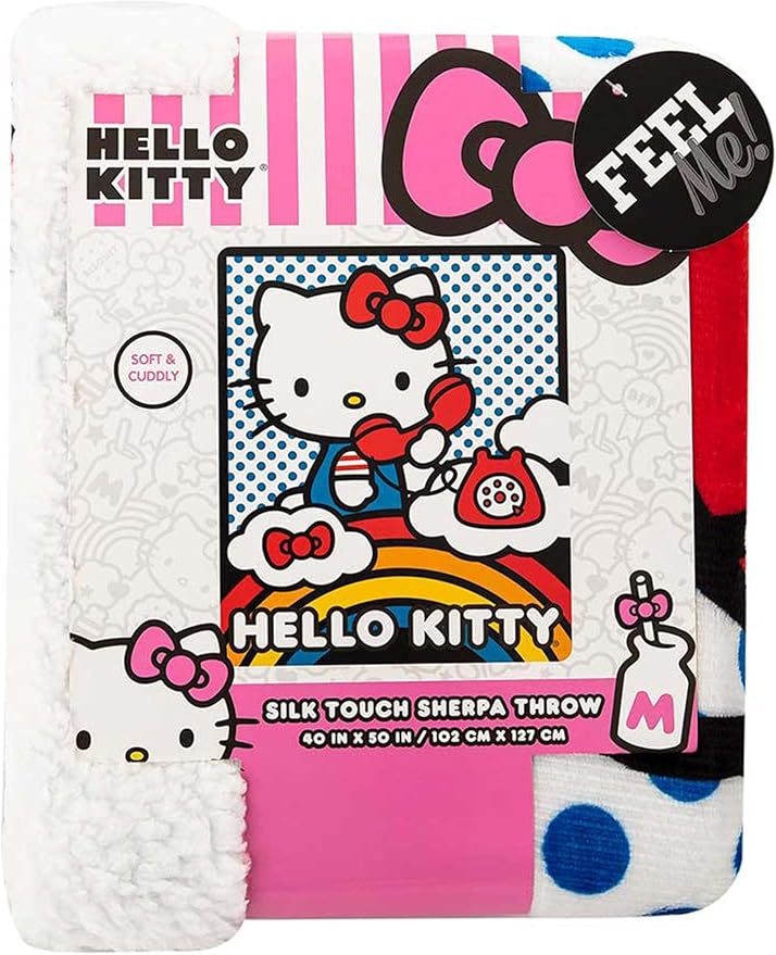 Northwest Hello Kitty Silk Touch Sherpa Throw Blanket, Plush and Warm, 40 x 50 Inches, On The Phone Design