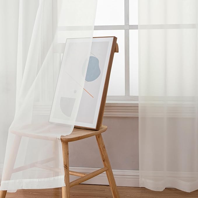 Simplebrand Sheer Curtains 72 Inches Long 2 Panels for Living Room, Dual Rod Pockets Airy Window Treatments Voile Curtains Sheer Panels Lightweight for Front Back Patio Glass Door, Ivory, 42" Width