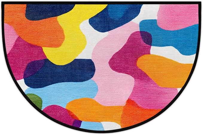 Colorful Half Round Doormat Semi Circle Rug Half Moon Rug Entryway Mat | Camouflage Colorful Washable Non Slip Outdoor Floor Rug Kitchen Mat for Indoor Outdoor Bathroom Fireplace Bath Decor