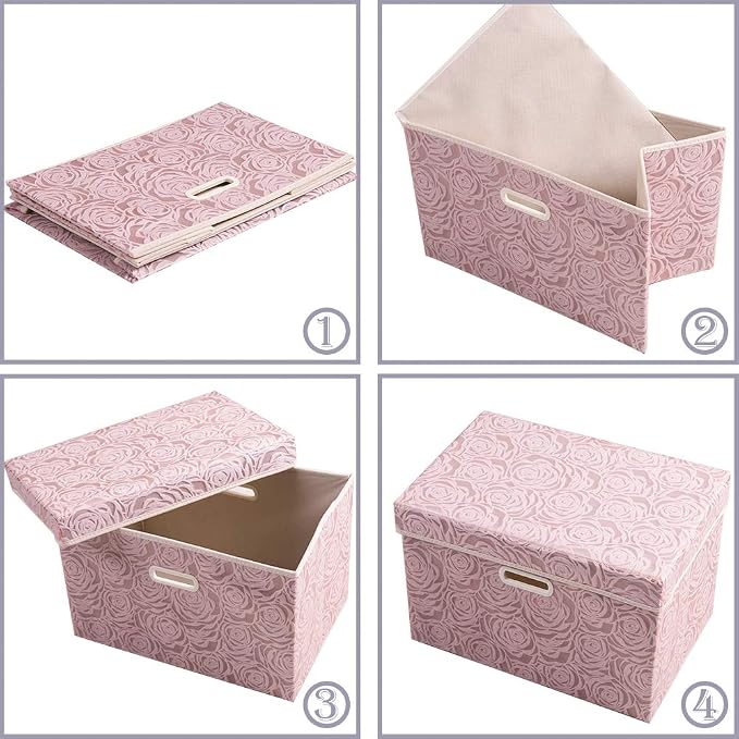 PRANDOM Collapsible Storage Boxes with Lids Fabric Decorative Storage Bins Cubes Organizer Containers Baskets with Cover Handles Divider for Bedroom Closet Living Room 14.9x9.8x9.8 Inch 1 Pack
