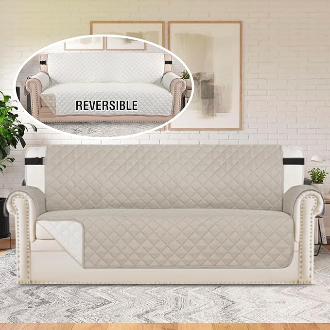 H.VERSAILTEX Sofa Protector for Dogs/Cats/Pets Sofa Slipcover Quilted Furniture Protector with Non Slip Elastic Strap Water Resistant Sofa Covers Seat Width: 66" (Sofa, Pale Oak)