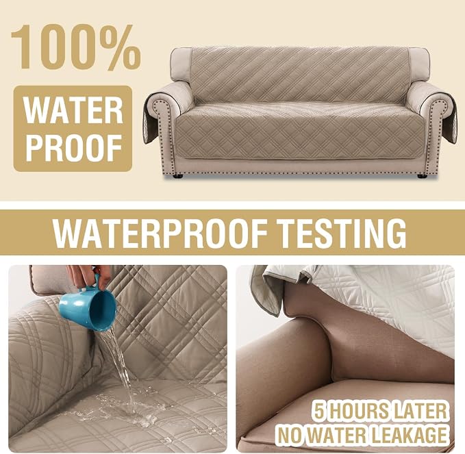 H.VERSAILTEX Sofa Covers Waterproof and Washable Modern Sofa Covers Stay in Place with Elastic Straps Thick and Soft Cat Couch Protector (Sofa, Taupe/Beige)