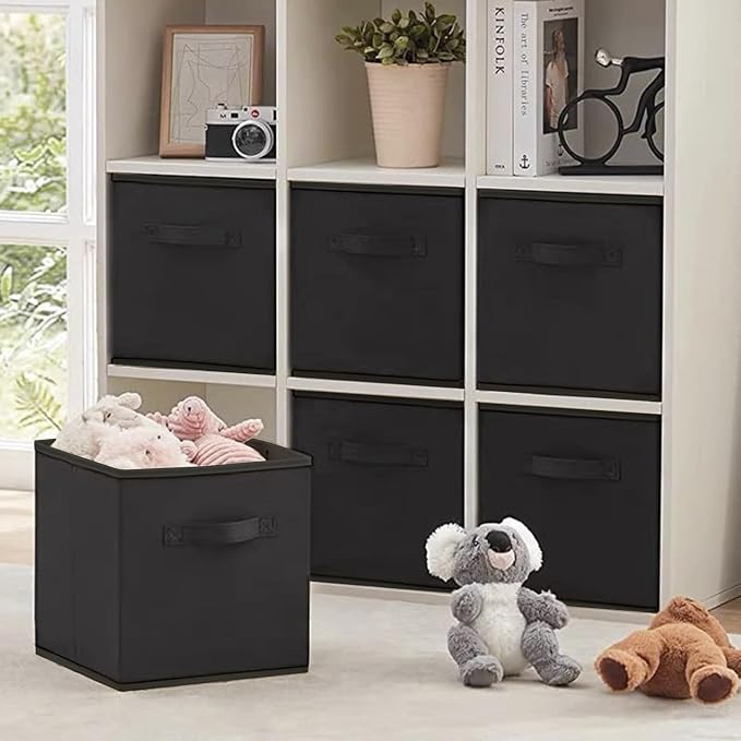 EBIGIC storage bins collapsible storage bins，cube storage organizer （Pack of 3） 10.5 * 10.5 * 11inch，For home and office Collapsible Closet Shelf Organizers, Drawer Organizers(Black)