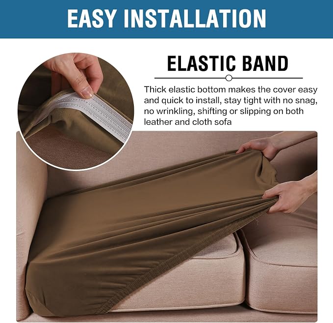 H.VERSAILTEX Velvet Stretch Couch Cushion Cover Plush Cushion Slipcover for Chair Loveseat Sofa Cushion Furniture Protector Seat Cushion Sofa Cover (3 Piece Sofa Cushion Covers, Bronze Brown)