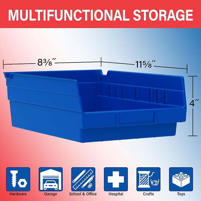 Akro-Mils 30150 Heavy Duty Plastic Shelf Bins, 12"x 8"x 4", Blue, 12-Pack | Heavy Duty Nesting Storage Bins for Garage, Closet, Refrigerator, Kitchen, Cabinet, Drawer Organization, Pantry Organization