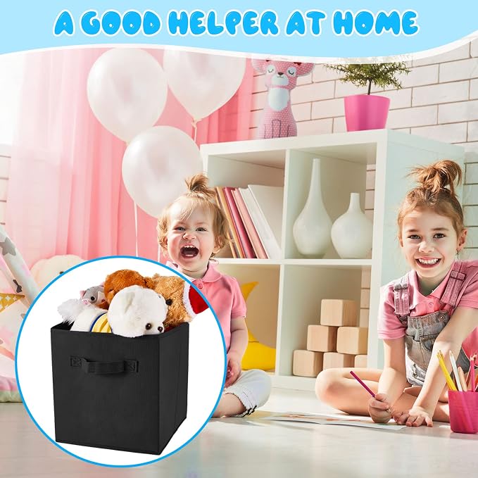 Yinder 12 Pcs Cube Storage Bin Black 10.5''x10.5''x11'' Storage Bins for Playroom Decor Colorful Bins for Kids Foldable Baskets for Nursery Organizer Boxes Fabric Boxes