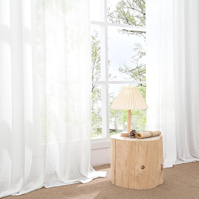 BGment White Linen Semi Sheer Curtains 45 Inch Length for Short Window - Lightweight Drapes Light Filtering with Rod Pocket for Cafe Bedroom Kitchen Bathroom Window, 2 Panels Set, 42 X 45 Inch