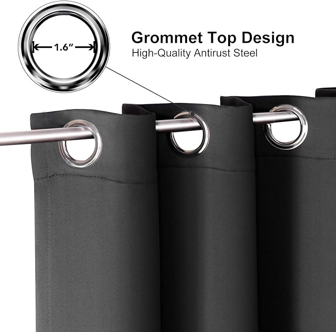 ChrisDowa Grommet Blackout Curtains for Bedroom and Living Room - 2 Panels Set Thermal Insulated Room Darkening Curtains (Dark Grey, 38W x 45L)