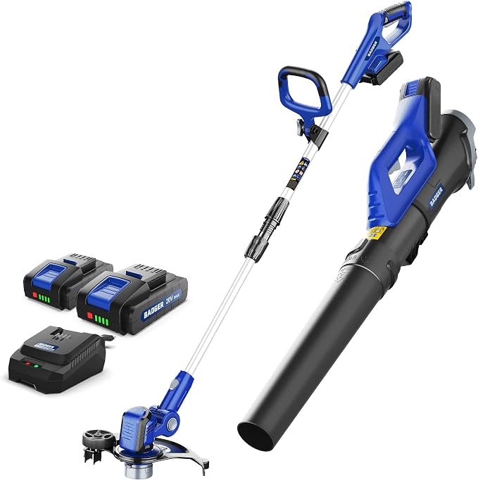 WILD BADGER POWER Lawn Mower 40V Brushless 18" Cordless & 20V Weed Wacker, Leaf Blower, Wheeled Edger Kit Electric with 2 * 2Ah