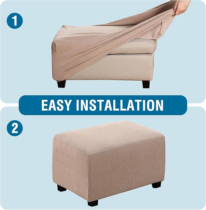 H.VERSAILTEX Ottoman and Sofa Seat Cushion Combined Cover Slipcover Rectangle Sofa Slipcover Fit Length 56"-75" Suitable for L Shaped Seat Cushion Cover or Chaise Part Cover Stretch Thick Soft - Sand