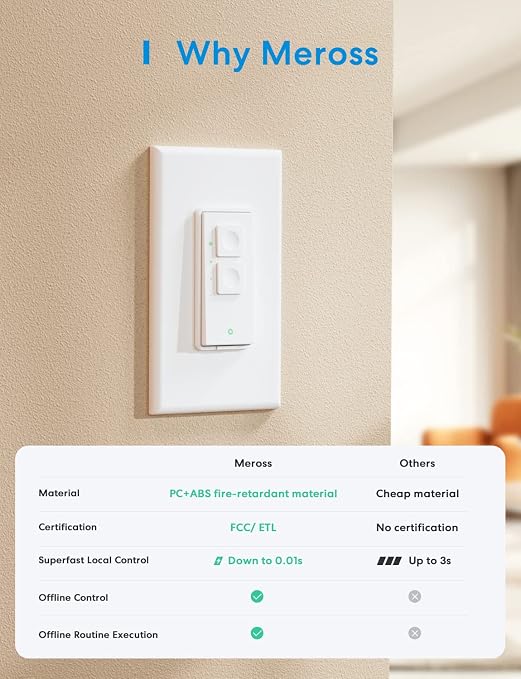 meross Smart Dimmer Switch, Single Pole WiFi Light Switch Works with Apple HomeKit, Alexa, Remote/Voice Control and Schedule, Neutral Wire Required, 2.4GHz WiFi Only, No Hub Required, 2 Pack | Supports HomeKit, Alexa, Google & SmartThings, 2.4GHz Wi-Fi...