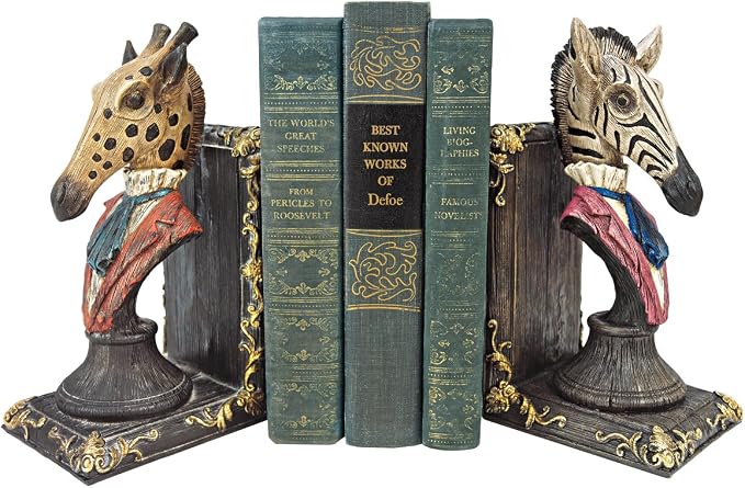 Design Toscano Serengeti Soiree Giraffe and Zebra Bookends