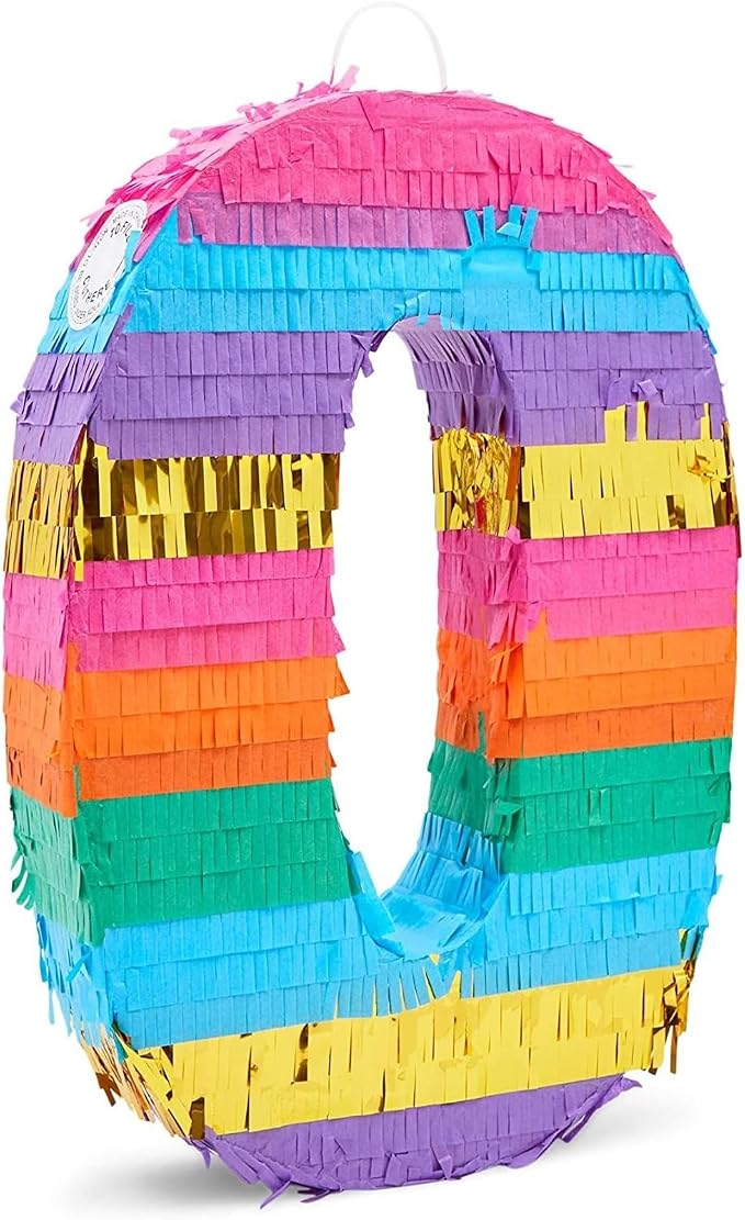 BLUE PANDA Rainbow Pinata Number 0 Butterfly Design - 11.4 x 16.5 x 3 in, Multicolored - Easy-Fill Corrugated Paper Construction - Birthday Celebrations & Rainbow Party Supplies