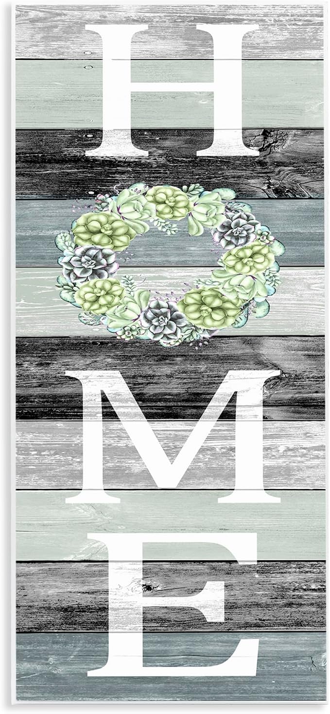 Stupell Industries 'Welcome Home Succulent Accent', Wall Plaque Art, 7 x 17 Inches, Easy to Hang and Sturdy, Made in USA, by Kim Allen
