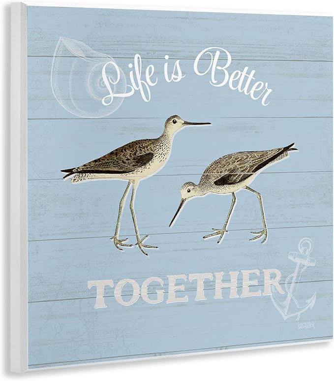 Coastal Sandpiper Love Nautical, 12 x 12 Inch Mounted Print on Wall Plaque | Stupell Industries · By Katie Pertiet · Ready to hang · Charming gift for coastal spaces · Made in USA