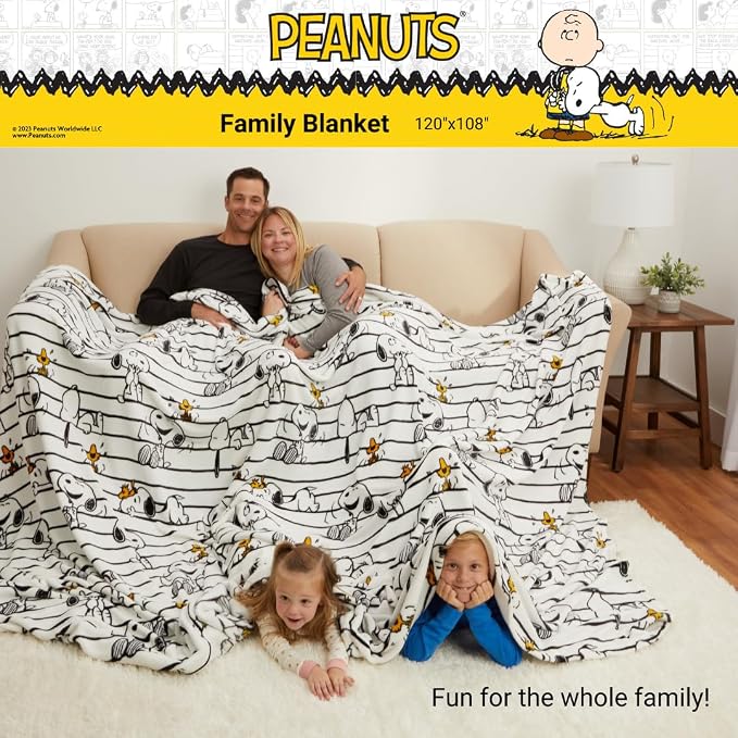 Peanuts Snoopy Bedding Super Cozy Oversized Family Size Blanket, 120 in x 108 in, (Officially Licensed Product) By Franco Collectibles