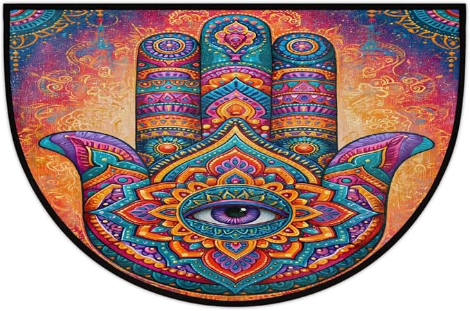 Mandala Half Round Door Mat Semi Circle Rug Half Moon Doormat | Soft Washable Colorful Psychedelic Welcome Entrance Mat for Outdoor Indoor Floor Bedroom Bathroom Home Kitchen Festival Decor