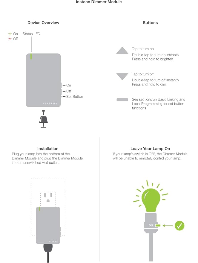 Insteon Smart Lamp Dimmer Plug, 300W Smart Home and Electronics Light Control, Adjustable Brightness & Fade for Dimmable LED, CFL & Incandescent Lights, Works with Alexa & Google - 2457D2 (White)