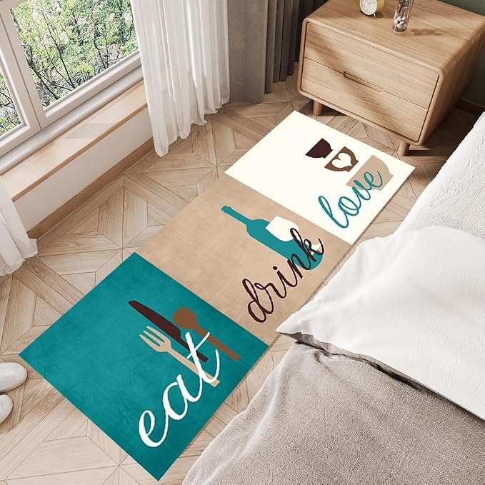 GUBIYU Teal Green Beige Area Rug 23.6"x59" Abstract Welcome Home Door Mat