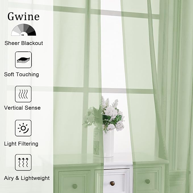 Gwine Light Green Sheer Curtains - Image 2