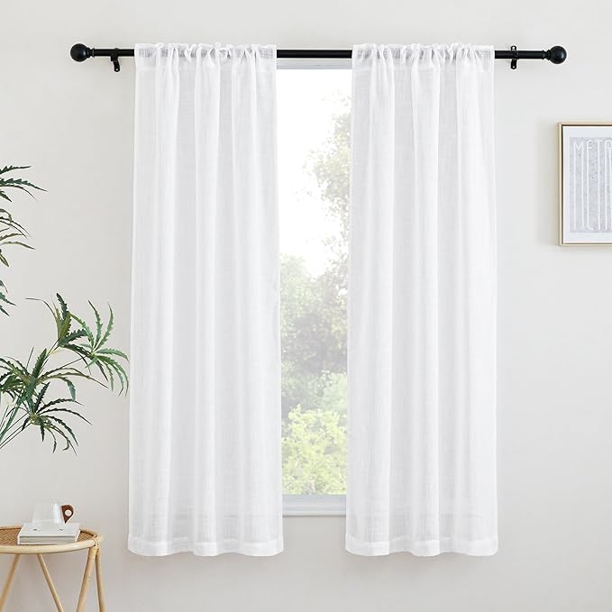 NICETOWN White Bedroom Curtains 63 inches Long, Rod Pocket & Back Tab Faux - Image 3
