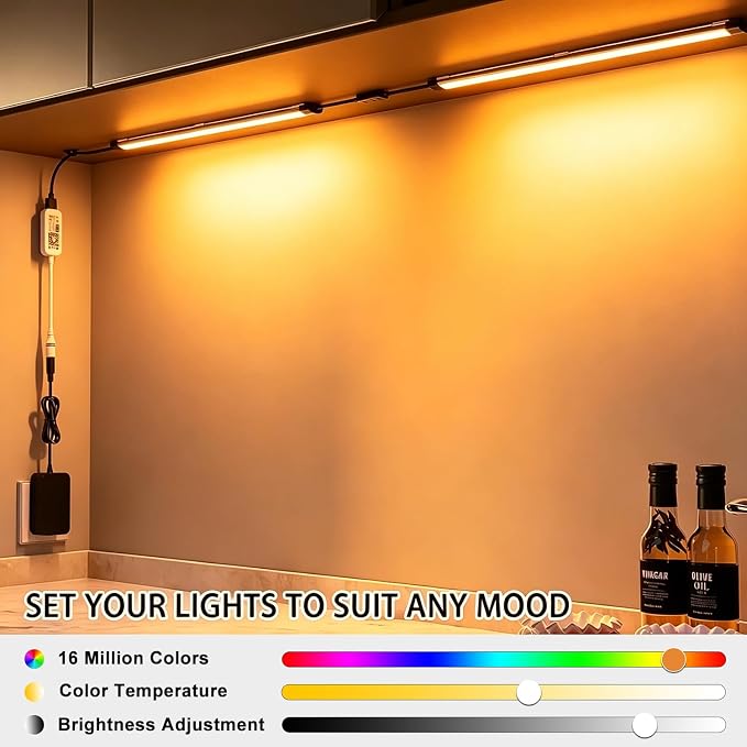 Under Cabinet LED Lighting, Dimmable Under Counter Lights, WiFi Smart Controlled,RGB,12 Inch, Multicolor Linkable Lamps with Remote Control, Compatible with Alexa Google Home (6 Pack)