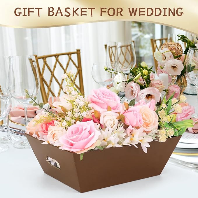 AFOROEOA 20PACK Baskets for Gifts Empty, 12x10x4” Thick Brown Gift Basket with Handles, 20 Bows & 20 Bags - Empty Gift Baskets for Christmas, Thanksgiving, Wedding, Birthday Party, Wrapping Gifts