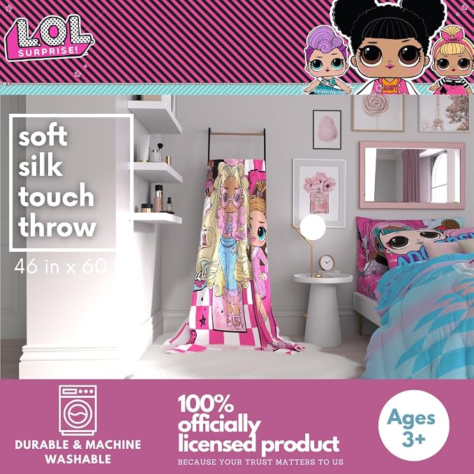 LOL Surprise! Kids Bedding Super Soft Plush Throw Blanket, 46 in x 60 in, (Officially Licensed Product) by Franco