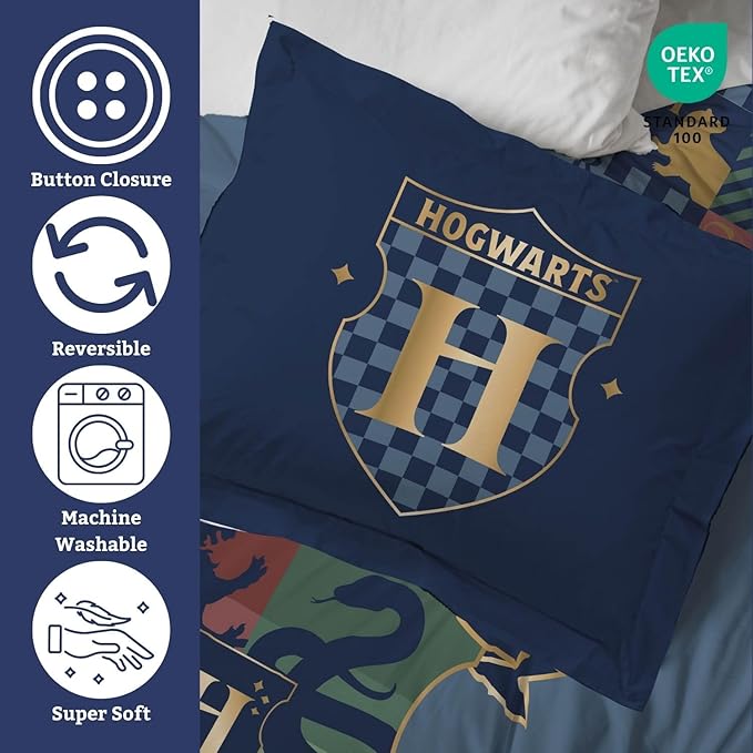 Jay Franco Duvet Cover Set – 3 Piece Comforter Cover and Sham Set, Super Soft Cozy Kids Bedding (Insert Not Included) Blue - Harry Potter, Full
