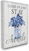 Stupell Industries Stay Awhile Blue Flower Jar Grey Word Design Canvas Wall Art, Multi-Color