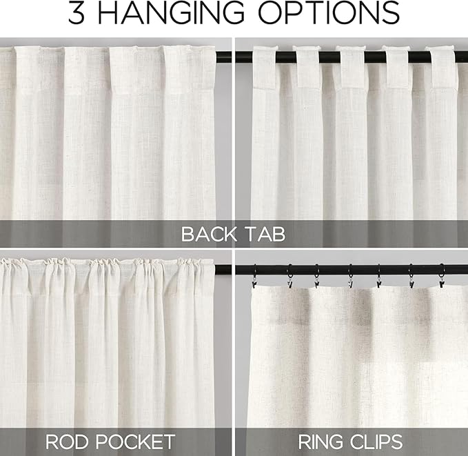 Nanspring Beige White Extra Wide Linen Curtains for Living Room Bedroom Light Filtering Semi Sheer Curtains for Sliding Door Coastal Decor Floor to Ceiling Window Extra Long Curtain 100x120